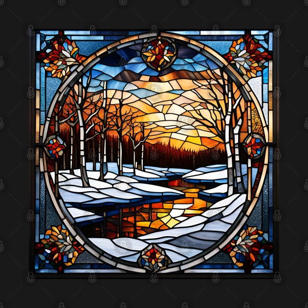 Stained Glass Window Snowy Winter Scene by Chance Two Designs