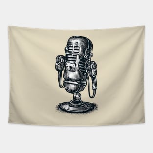 Vintage microphone robot Tapestry