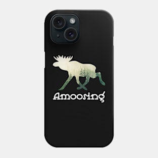 Amoosing Walking Moose With A Green White Forest Tree Fill Phone Case