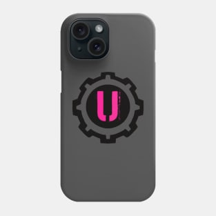 Pink Letter U in a Black Industrial Cog Phone Case