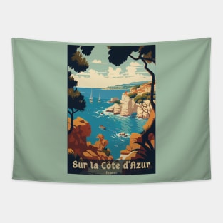 Sur La Cote d' Azur France, French Riviera, Vintage Travel Poster Tapestry