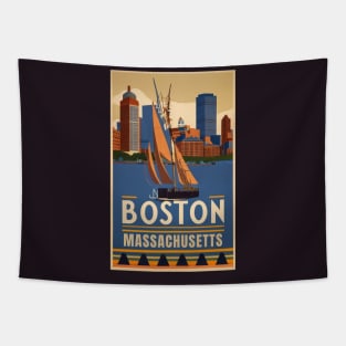 A Vintage Travel Art of Boston - Massachusetts - US Tapestry