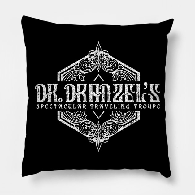 Dr. Dranzel's Spectacular Traveling Troupe Pillow by huckblade