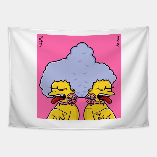 Simpsons WAP Megan thee Stallion Cardi B Patty and Selma Tapestry by jimmy-digital