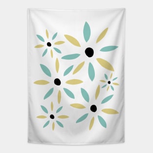 Yellow And Aqua Blue Abstract Retro Flowers Tapestry