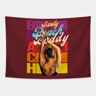 Sandy Beach Buddy (girl raised arms) Tapestry