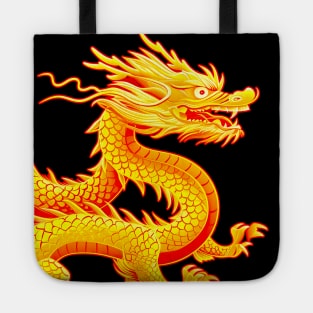 Chinese Golden Dragon on a Lucky Red Background 2: Chinese New Year, Year of the Dragon on a dark (Knocked Out) background Tote