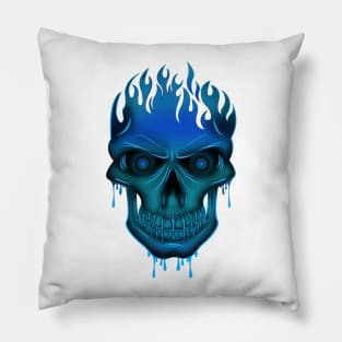 Flame Skull - Blue Pillow