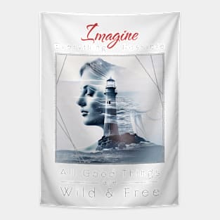 Lady Lighthouse Sea Imagine Wild Free Tapestry