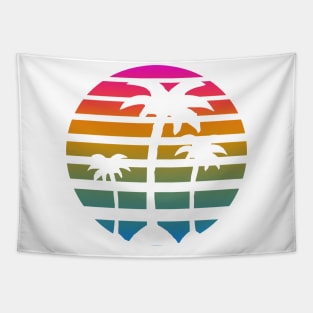 80s RETRO WHITE PALM TREES TROPICAL OCEAN ON A 80'S SUN BACKGROUND Tapestry