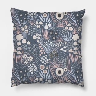 Flower Field Collage Blue White Pink Pillow
