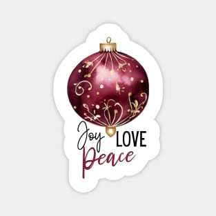 Joy Love and Peace Holiday Ornament in Gold and Burgundy Design Magnet