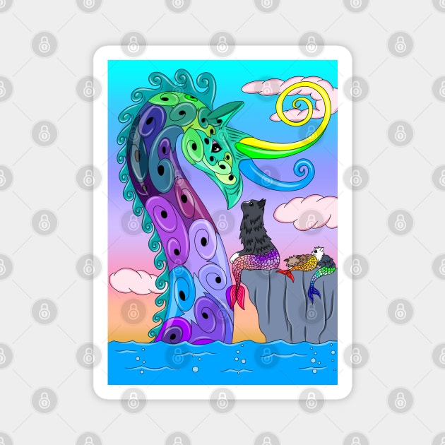 Sea Dragon and Merkitties Magnet by MelanieJeyakkumar