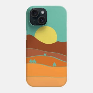 Landscape mountains and hills, orange and blue, outdoors, wilderness, peaks, horizon Phone Case