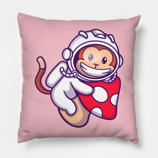 Cute Astronaut Monkey Floating With Mushroom Cartoon Pillow