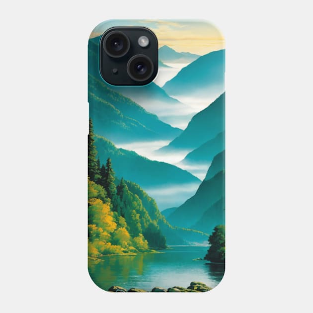 Lake with a Misty Valley In the Background Phone Case by CursedContent