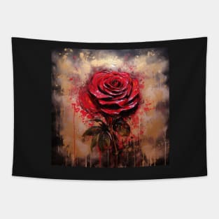 Vibrant Glistening Folk Art Red Rose Tapestry