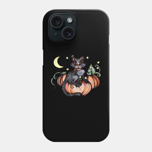 Autumn Black Cat Pumpkin Patch Phone Case by bubbsnugg