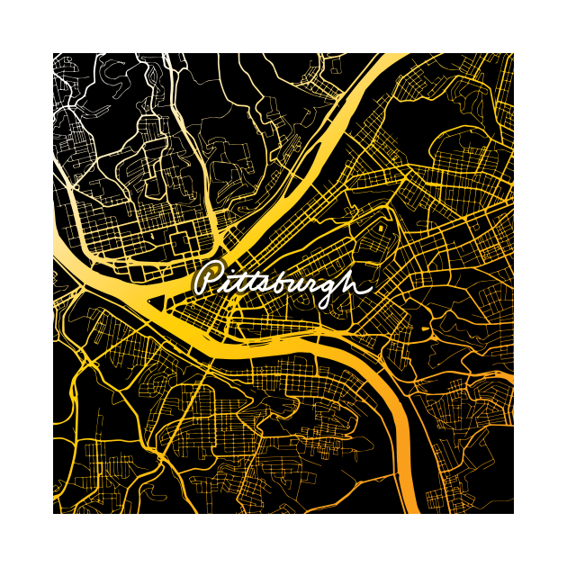 Pittsburgh Map Black and Yellow by polliadesign