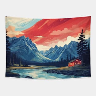 Manitoba Canada Starry Night Aurora Boreal Vintage Poster Tourism Tapestry