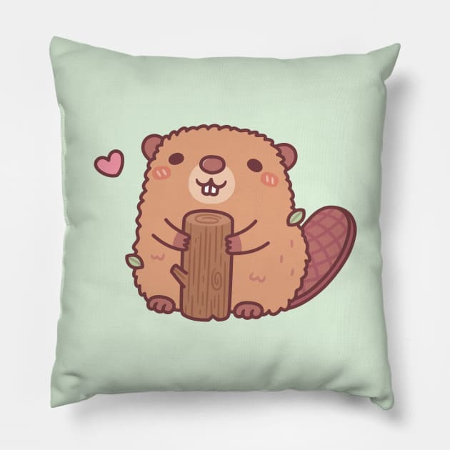 Cute Beaver Holding A Piece Of Wood Pillow by rustydoodle