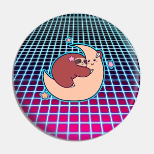 Sloth Hugging Moon Vaporwave Grid Pin