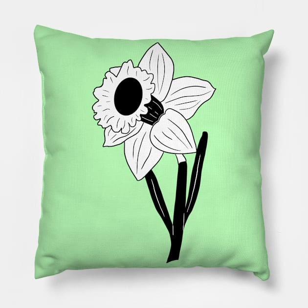 Black and White Daffodil Flower Pillow by bloomingviolets