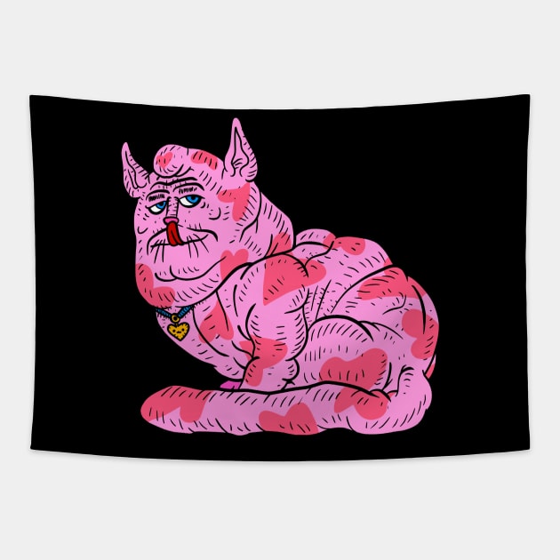 sexy pink cat with beautiful hearts. pink and weird. Tapestry by JJadx