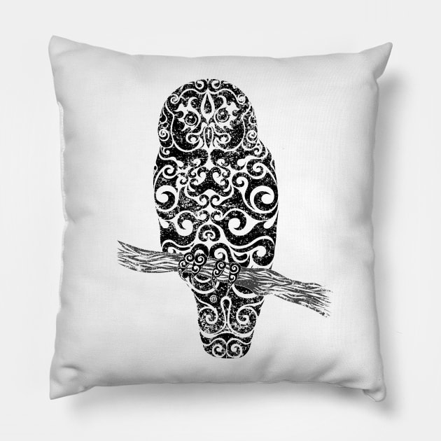 Swirly Owl (black) Pillow by VectorInk