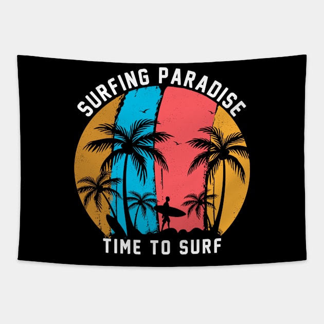 vintage Retro Style sunset Surfing paradise time to surf Tapestry by Msafi