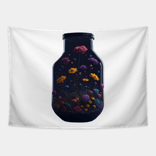 Cosmic Flowers in a Mason Jar Tapestry by Yolanda.Kafatos