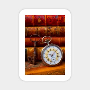 Classic Pocketwatch With old Books And Skeleton Key Magnet