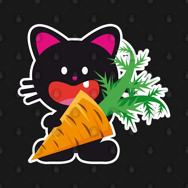 One Tooth Black Cat And Carrot by HappyGiftArt