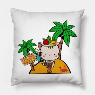 Funny tabby cat is on a deserted island Pillow