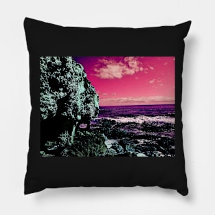 Coastal scene with pink sky Pillow