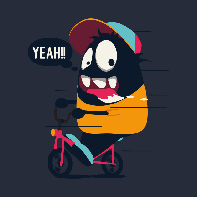 Cute Monster Riding Bike by mertkaratay