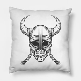 Skull in Viking Helmet Pillow