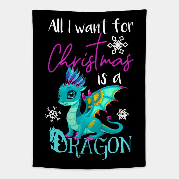 Cute Anime Christmas Dragon TShirt - All I Want For Christmas is a Dragon Tapestry by AmbersDesignsCo