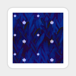Icy Maple leaves on a deep midnight blue leaf background Magnet