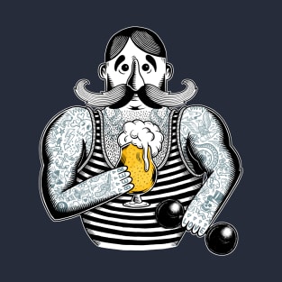 Tattooed Circus Strongman Beer Lover T-Shirt