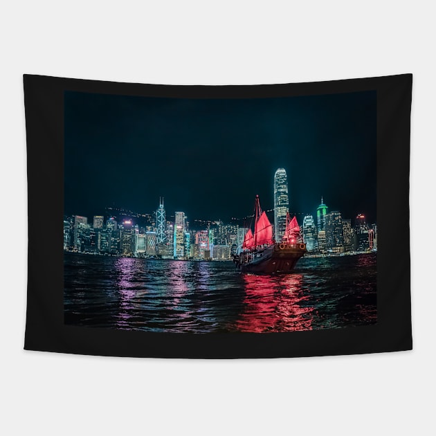 Junk on Victoria Harbour Tapestry by LukeDavidPhoto