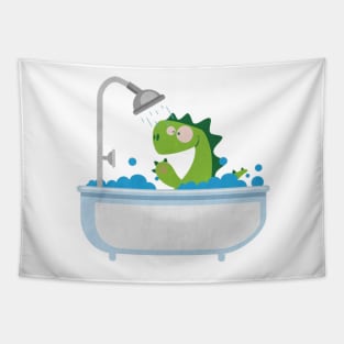 Dinosaur is taking a bath Tapestry