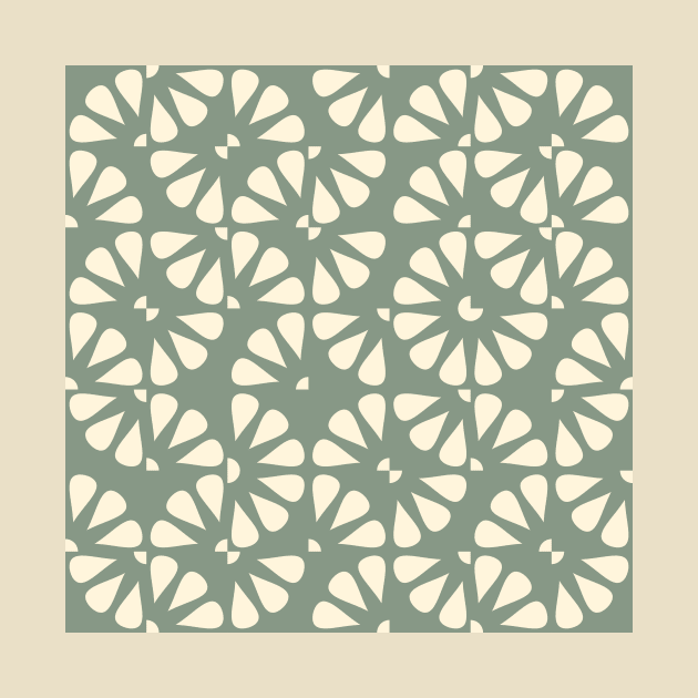 Sage Green Vintage Checkered Flowers by Carolina Díaz