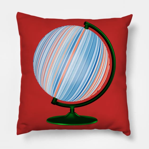 United States Climate Change Warming Stripes Globe Pillow by CharJens