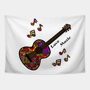 Love Music Hippie Mandala Guitar and Music Notes Tapestry