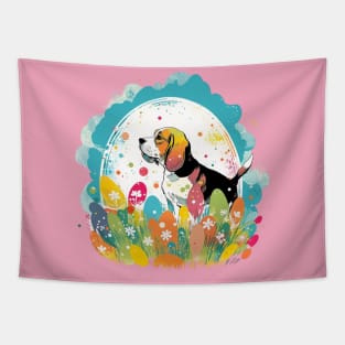 Beagle Hound Dog Easter Eggs Spring Floral Flowers Painting Dog Lover Art Tapestry