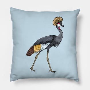 Grey crowned crane cartoon illustration Pillow