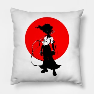 Afro hair samurai in red moon Pillow