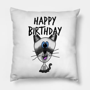 Happy Birthday Siamese Cat Pillow