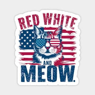 Red White and Meow - Funny Cat 4th of July Magnet